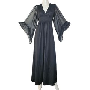 Vintage | Dresses | Vintage Black Long Flutter Sleeve Empire Waist Vneck  Floor Length Gown Szmed | Poshmark